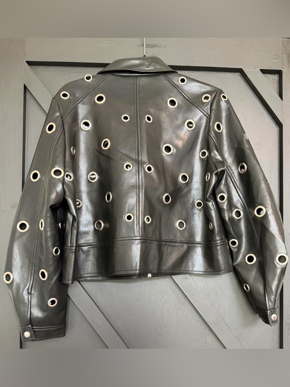 NWT Cinq a Sept Harriet Faux Leather Grommet Jacket in Black, Size Medium - Picture 7 of 11